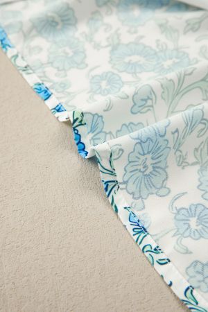 Women’s White and Blue Floral Dress with Bow Tie Straps
