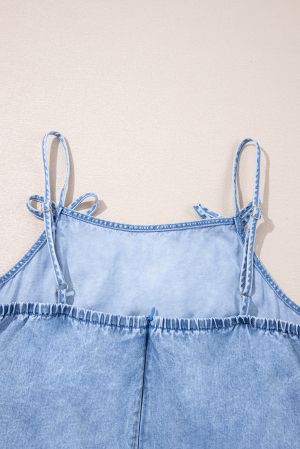 Women's Light Denim Dress with Straps and Pockets