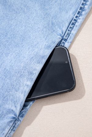 Women's Light Denim Dress with Straps and Pockets