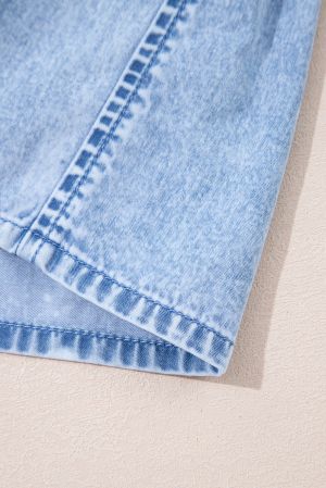 Women's Light Denim Dress with Straps and Pockets
