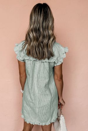 Women's Light Green Striped Cotton Shirt Dress