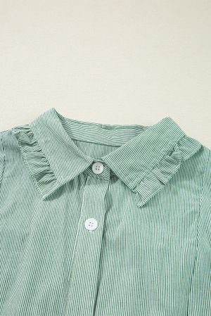 Women's Light Green Striped Cotton Shirt Dress