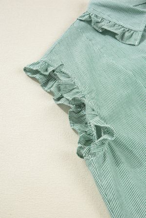 Women's Light Green Striped Cotton Shirt Dress