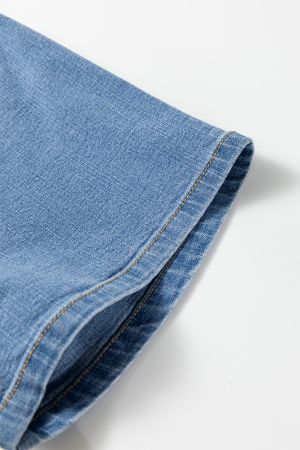 Women's Denim Dress with Elastic Waist and V-Neck
