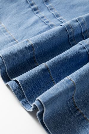 Women's Denim Dress with Elastic Waist and V-Neck