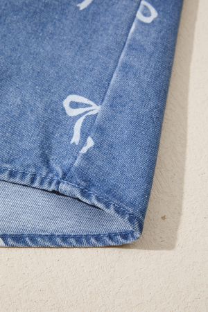 Women’s Light Blue Denim Shirt with Ruffled Collar and Buttons