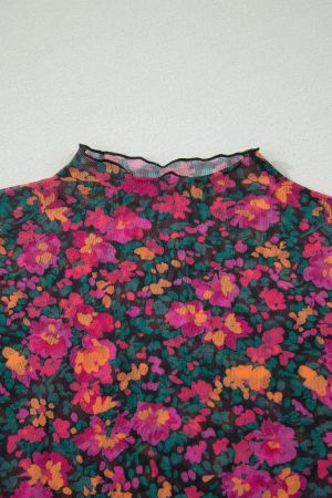 Women's Plus Size Floral Mesh Blouse