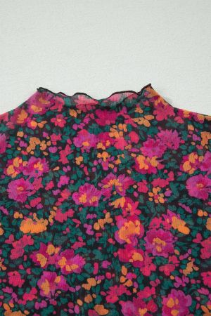 Women's Plus Size Floral Mesh Blouse