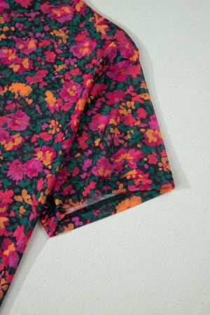 Women's Plus Size Floral Mesh Blouse
