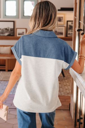 Women’s Short Sleeve Top with Denim Detail