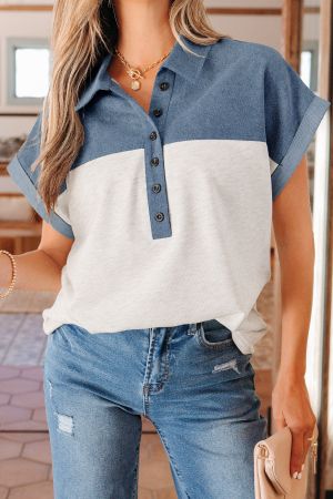 Women’s Short Sleeve Top with Denim Detail
