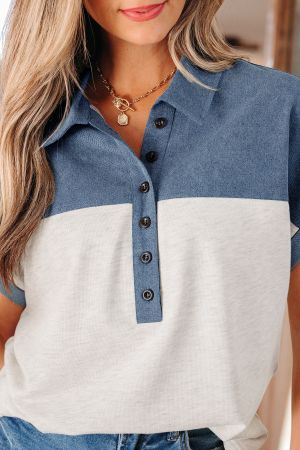 Women’s Short Sleeve Top with Denim Detail