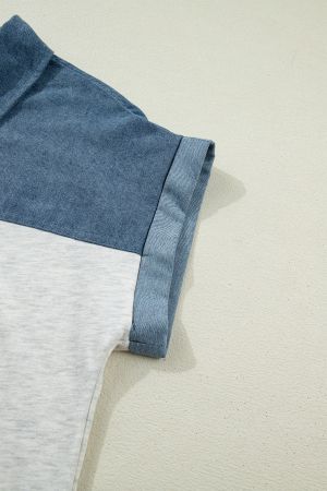 Women’s Short Sleeve Top with Denim Detail