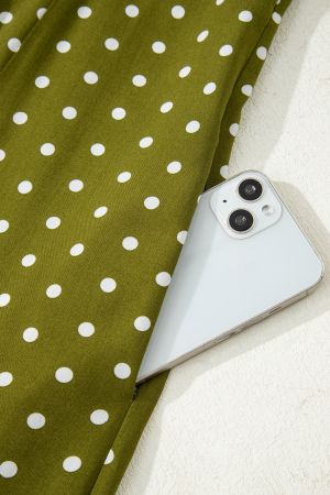 Women’s Olive Green Polka Dot Dress with Lace Detail