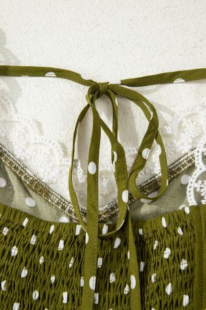 Women’s Olive Green Polka Dot Dress with Lace Detail