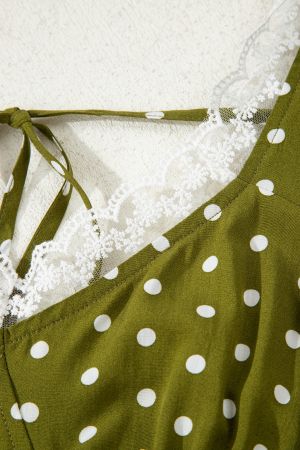 Women’s Olive Green Polka Dot Dress with Lace Detail