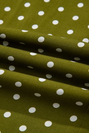 Women’s Olive Green Polka Dot Dress with Lace Detail