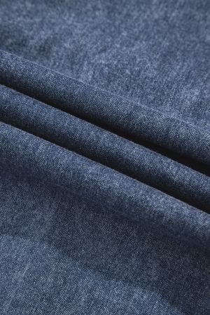 Women's Loose Denim Dress with Pleated Front, Pockets & Long Sleeves