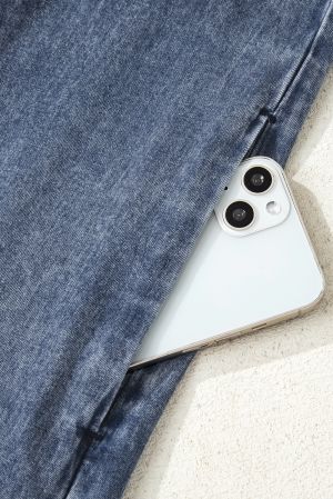 Women's Loose Denim Dress with Pleated Front, Pockets & Long Sleeves