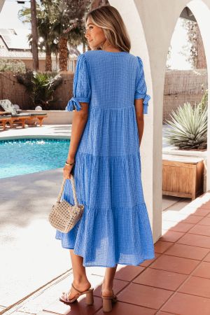 Women's Tiered Dress with V-Neck and Tie Sleeves