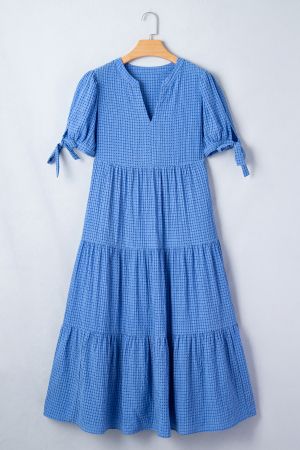 Women's Tiered Dress with V-Neck and Tie Sleeves