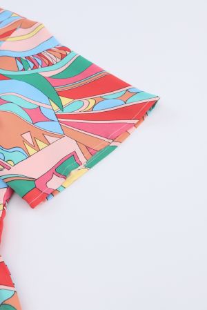 Women's Colorful Geometric Print Blouse with V-Neck