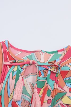 Women's Colorful Geometric Print Blouse with V-Neck