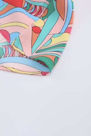 Women's Colorful Geometric Print Blouse with V-Neck