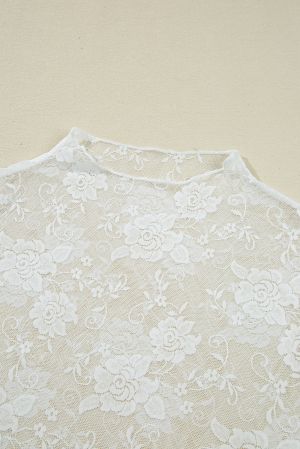 Women’s Elegant Floral Lace Top with Long Sleeves – White