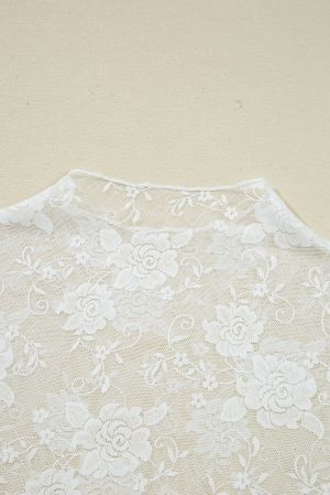 Women’s Elegant Floral Lace Top with Long Sleeves – White