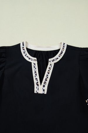Women’s Black Dress with Leopard Accents and Short Sleeves