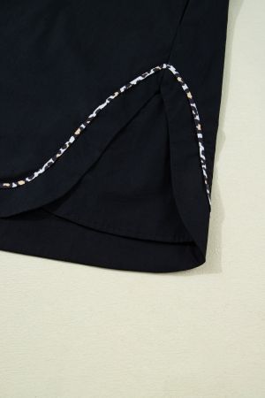 Women’s Black Dress with Leopard Accents and Short Sleeves