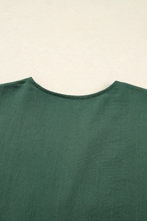 Women’s Green Shirt Dress with Decorative Trim and Long Sleeves