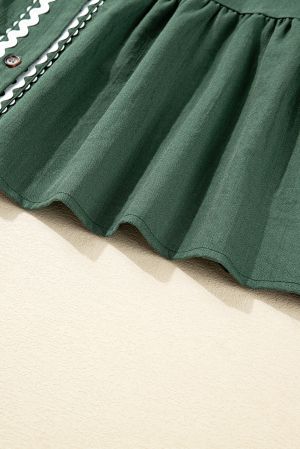 Women’s Green Shirt Dress with Decorative Trim and Long Sleeves