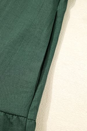 Women’s Green Shirt Dress with Decorative Trim and Long Sleeves