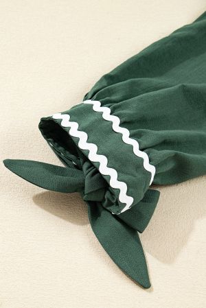 Women’s Green Shirt Dress with Decorative Trim and Long Sleeves