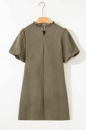 Short Dress with Puff Sleeves and High Neck