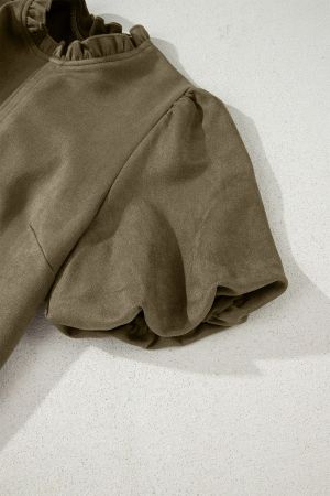 Short Dress with Puff Sleeves and High Neck