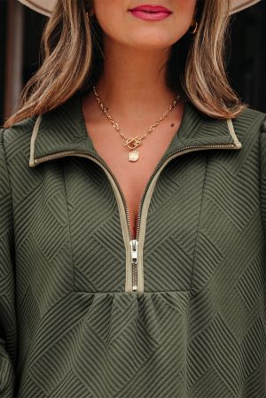 Women's zip-Up Dress with Pockets and Long Sleeves