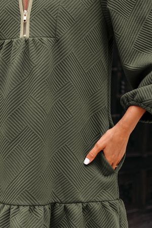 Women's zip-Up Dress with Pockets and Long Sleeves