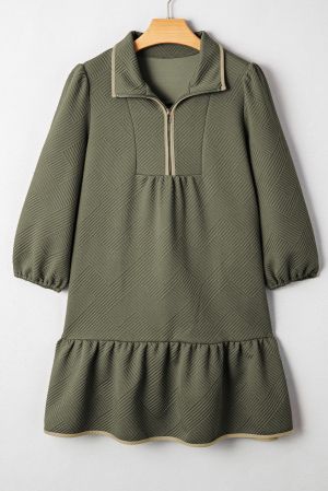 Women's zip-Up Dress with Pockets and Long Sleeves