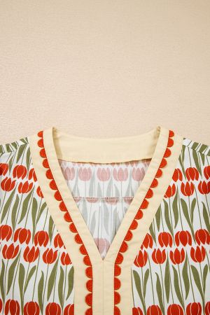Women's Floral Mini Dress with V-Neck and Short Sleeves