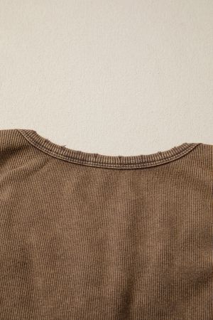 Women’s Brown Cotton Ribbed Tank Top with Button Detail