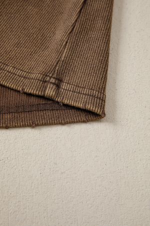 Women’s Brown Cotton Ribbed Tank Top with Button Detail