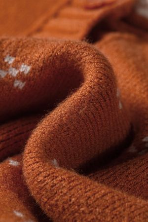 Women’s Orange Knit Cardigan with White Collar and Pattern
