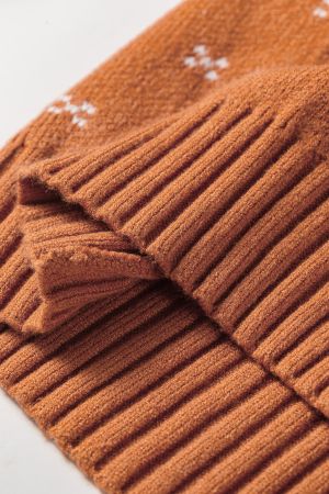 Women’s Orange Knit Cardigan with White Collar and Pattern