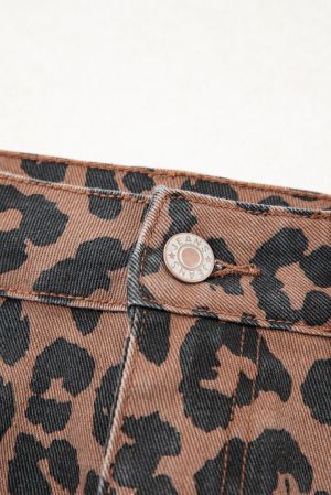 Women’s Leopard Print Midi Skirt with Front Slit
