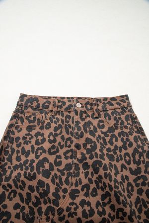 Women’s Leopard Print Midi Skirt with Front Slit
