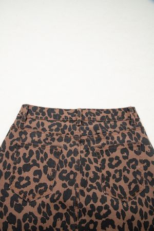 Women’s Leopard Print Midi Skirt with Front Slit