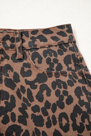 Women’s Leopard Print Midi Skirt with Front Slit